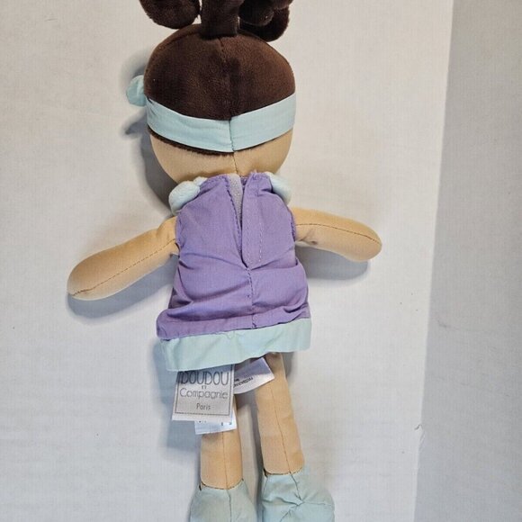 Doudou et Compagnie Paris Doll Brunette Girl Purple Dress Plush Stuffed - Picture 2 of 4